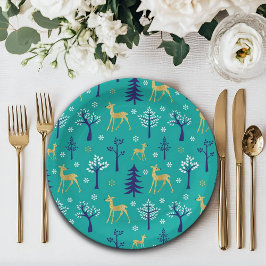 Boho Trees Gold Deers Modern Pappteller