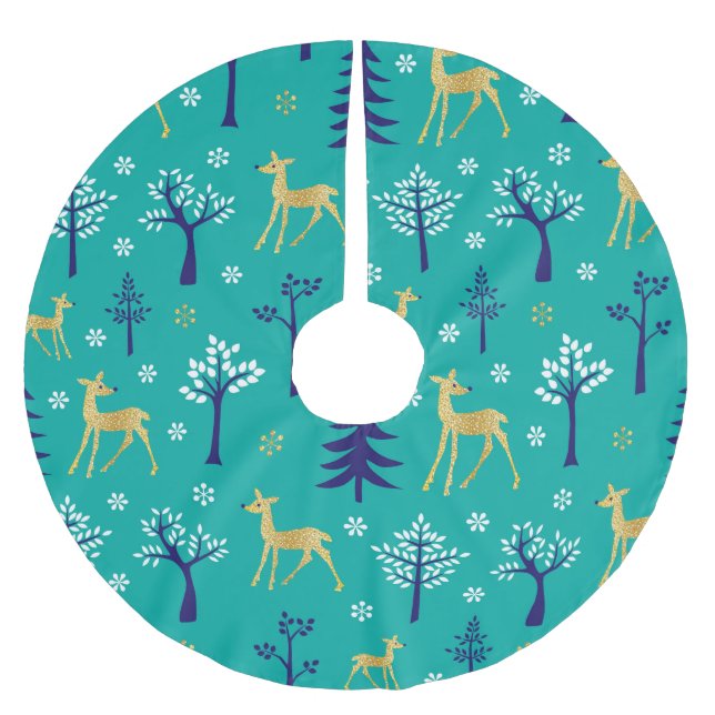 Boho Trees Gold Deers Modern Polyester Weihnachtsbaumdecke (Vorderseite)