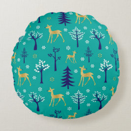 Boho Trees Gold Deers Modern Rundes Kissen