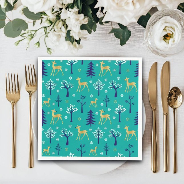 Boho Trees Gold Deers Modern Serviette (Von Creator hochgeladen)