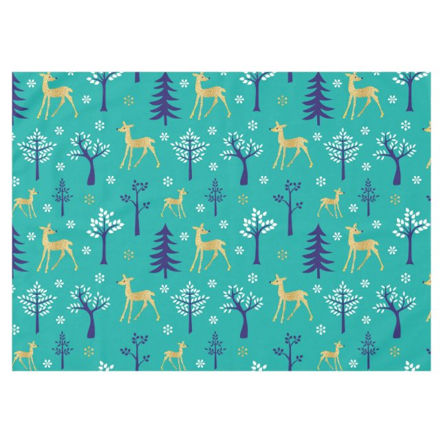 Boho Trees Gold Deers Modern Tischdecke (Vorderseite (Horizontal))