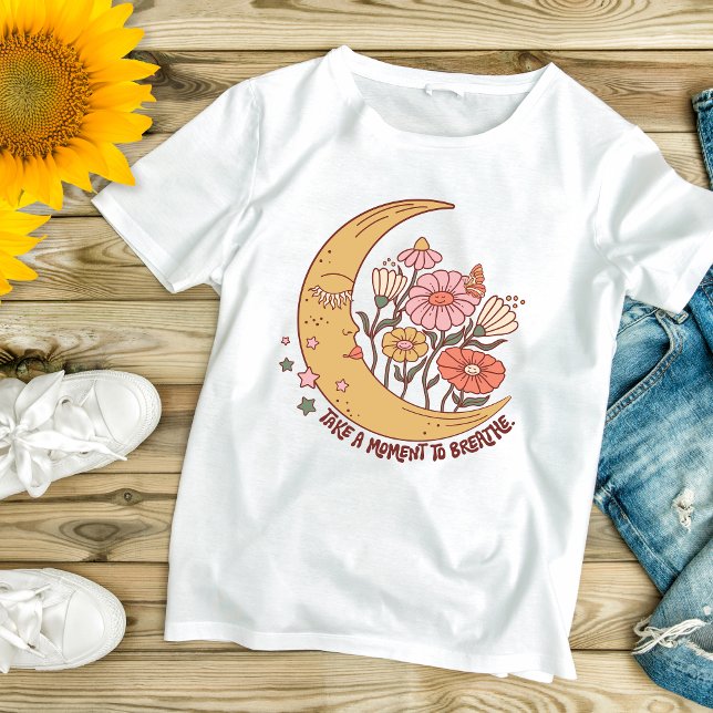 Boho Trendy atmen Inspiration Motivierend T-Shirt (Boho Trendy Moon Flowers Take a Moment To Breathe Self Care, Inspirational Motivational, Yoga Tee)