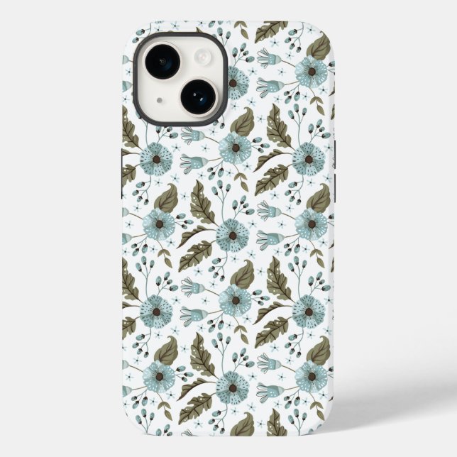 Boho Trendy Blue Green Case-Mate iPhone 14 Hülle (Rückseite)
