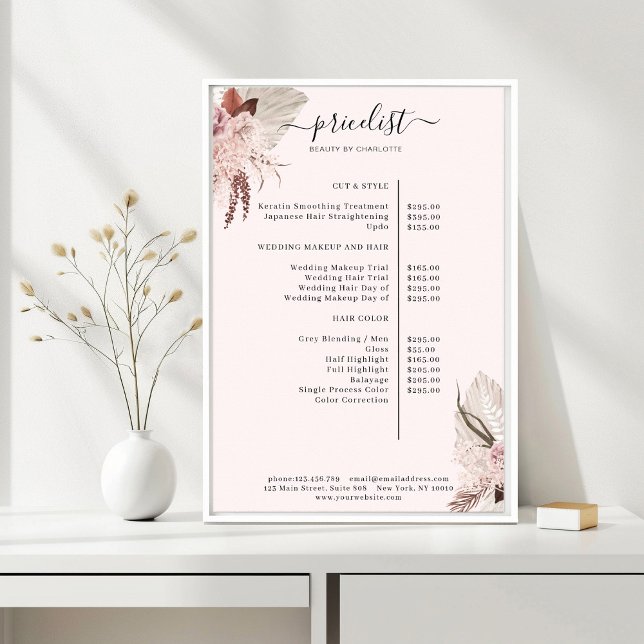Boho Trendy Pricelist Poster (Boho Trendy Light-Pink Pricelist )