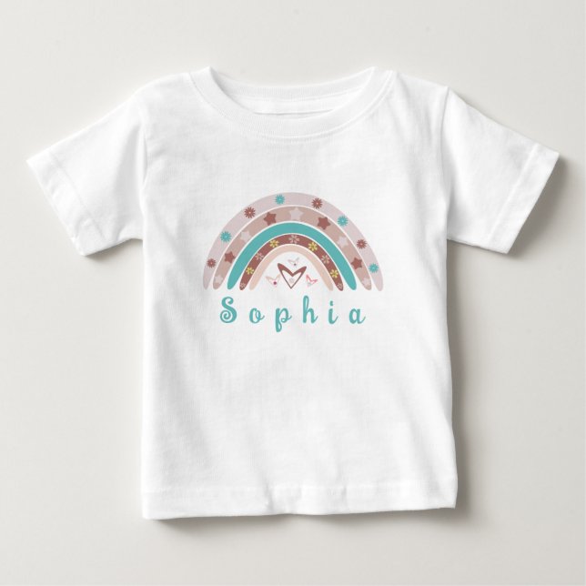 Boho Trendy Rainbow mit Personalisiertem Namen Baby T-shirt (Vorderseite)