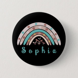 Boho Trendy Rainbow mit Personalisiertem Namen Button