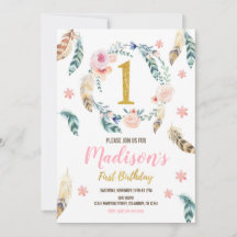 Boho Tribal 1er anniversaire Invitation pour une f