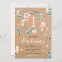 Boho Tribal 1er anniversaire Invitation pour une f