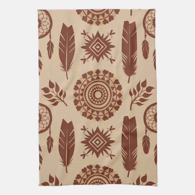 Boho Tribal Abstrakt Pattern | Earthy Geometric Geschirrtuch (Vertikal)