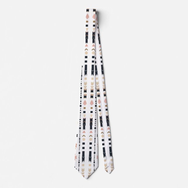 Boho Tribal Aztec Vertical Stripes Cream Rust Blue Krawatte (Vorderseite)