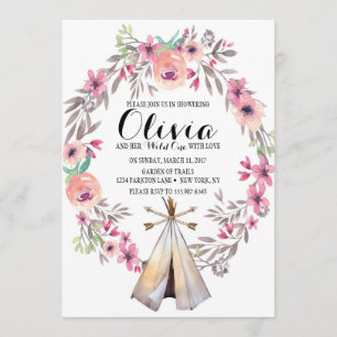 Boho-Tribal-Baby-Shower-Einladung Florales Teepee Einladung