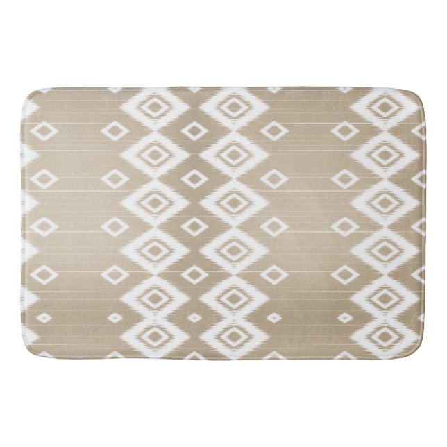 Boho Tribal Beige White Geometric Badematte (Vorderseite)
