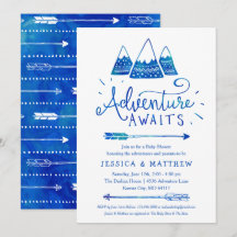 Boho Tribal Blue "Adventure Awaits" Baby Shower