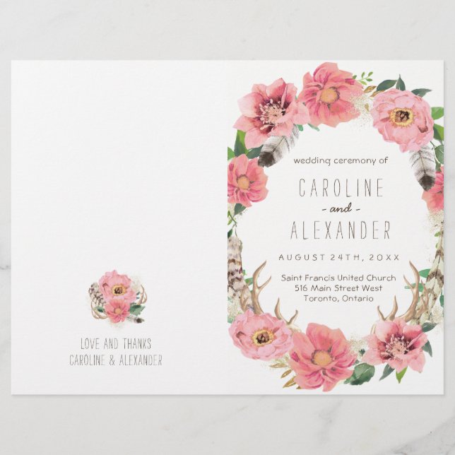 Boho Tribal Bohemian Feather Programmes de mariage (Devant)