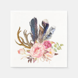 Boho Tribal Chic Feathers and Rose Napkin Serviette