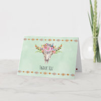 Boho Tribal Cow Skull Stilvolle Blume Vielen Dank