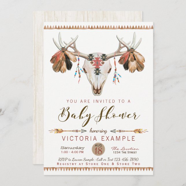 Boho Tribal Deer Crâne Baby Shower Invitations (Devant / Derrière)