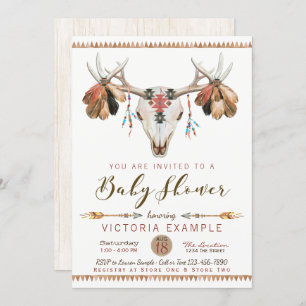 Boho Tribal Deer Crâne Baby Shower Invitations