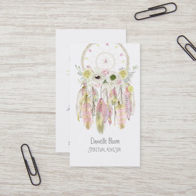 Boho Tribal Dream Catcher Arrows Feathers Blume Visitenkarte (Vorderseite/Rückseite Beispiel)