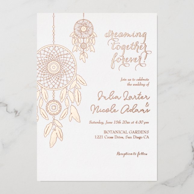 Boho Tribal feather Dreamcatcher Wedding Folieneinladung (Vorderseite)
