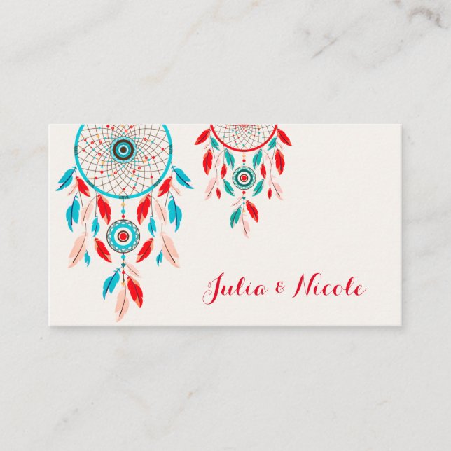 Boho Tribal feather Dreamcatcher Wedding Platzkarte (Vorderseite)