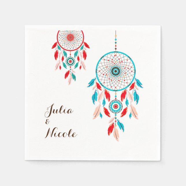 Boho Tribal feather Dreamcatcher Wedding Serviette (Vorderseite)