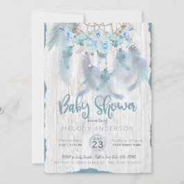 BOHO Tribal Floral Dream Catcher Blue Baby Dusche Einladung