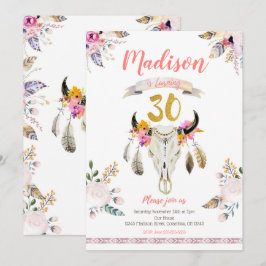 Boho Tribal Floral Skull 30. Geburtstag Einladung
