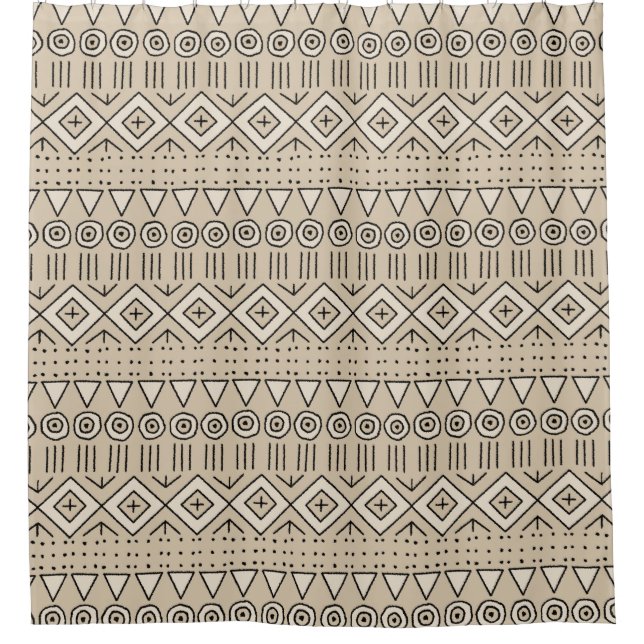 Boho Tribal Mudcloth Muster, Beige, Schwarz, Creme Duschvorhang (Vorderseite)