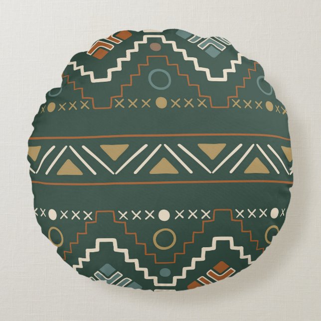 Boho Tribal Pattern Rundes Kissen (Vorderseite)