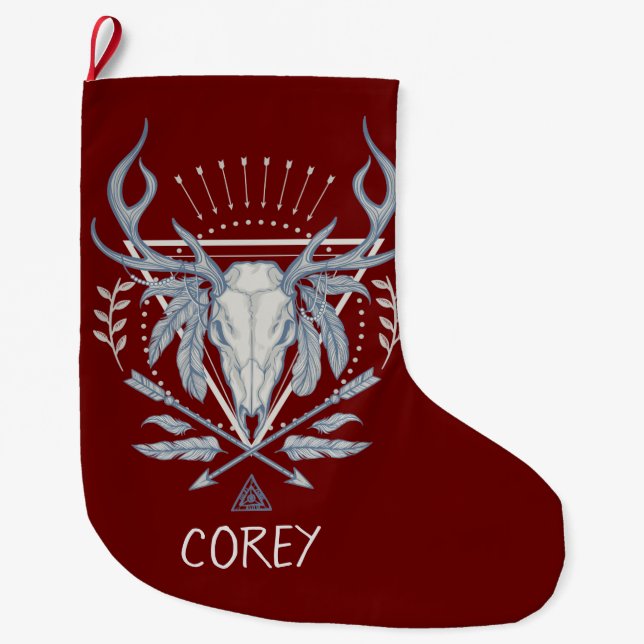 Boho Tribal Skull Personalisiert Großer Weihnachtsstrumpf (Vorderseite)