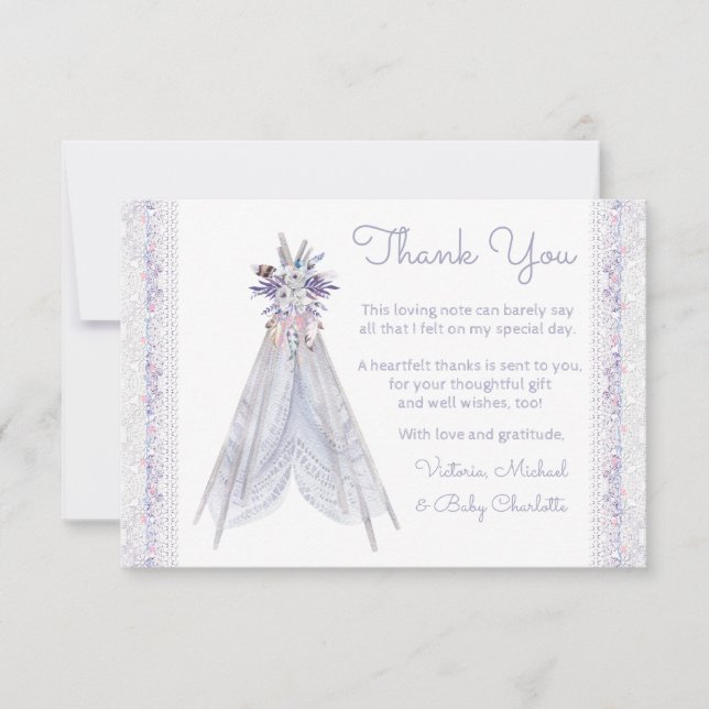 Boho Tribal Teepee Baby shower Merci Cartes (Devant)