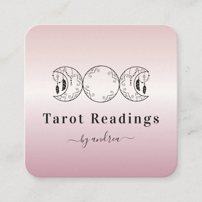 Boho Triple Moon Rose Gold Celestial Tarot Reader Quadratische Visitenkarte (Vorderseite)