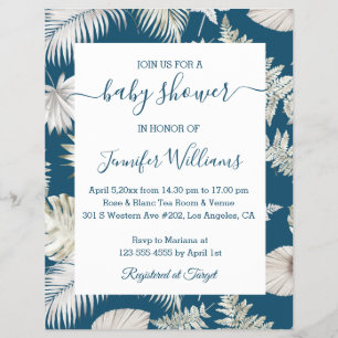 Boho-Tropen-Baby-Party-Einladung in Blau-Grau Flyer