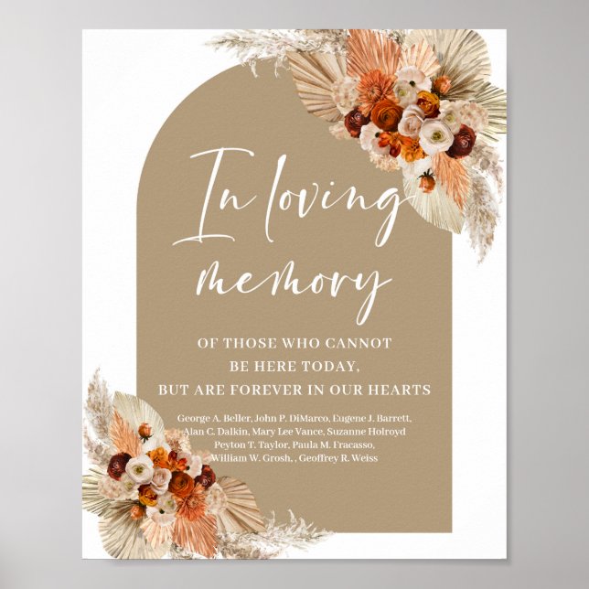 Boho tropical arch pampas grass In loving memory Poster (Vorne)