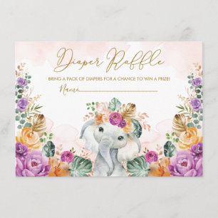 Boho Tropical Autumn Elephant Baby Diaper Raffle Begleitkarte