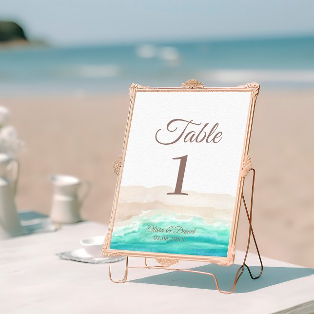 Boho Tropical Beach and Palm Trees Numéro de table (Boho Tropical Beach and Palm Trees Table Number on a sunny beach.)