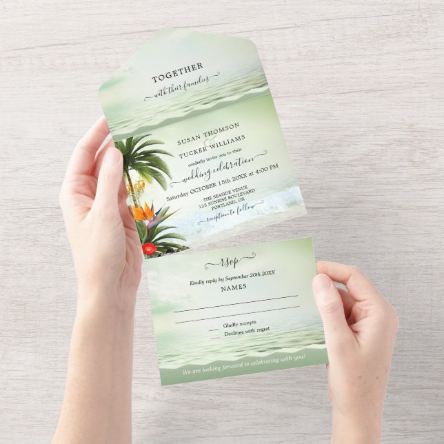 Boho Tropical Beach - Einladung zur Hochzeit (Abreißen)