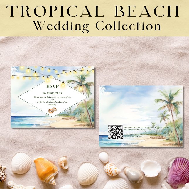 Boho Tropical Beach QR Code UAWG Wedding Mitteilungskarte (Von Creator hochgeladen)