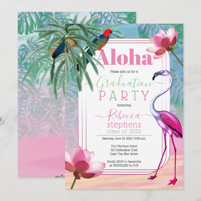 Boho Tropical Beach Watercolor Graduation Party Einladung (Vorne/Hinten)