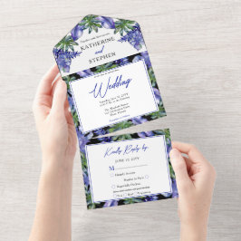 Boho Tropical Blätter Lila Grüne Hochzeit All In One Einladung