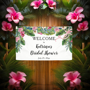 Boho Tropical Blätter Rosa Brautparty Banner