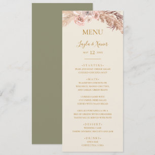 Boho Tropical Botanical Grünes Hochzeitsessen Menükarte