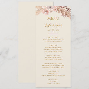 Boho Tropical Botanical Hochzeitsessen in Elfenb Menükarte