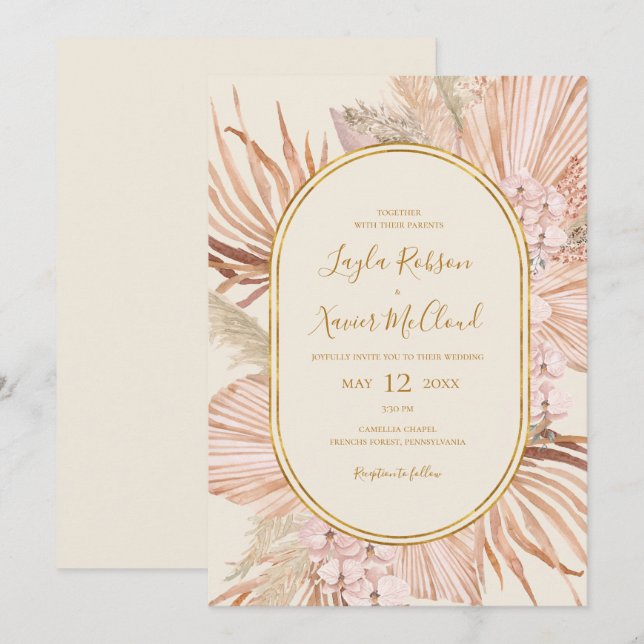 Boho Tropical Botanical | Lässige Hochzeit von Elf Einladung (Vorne/Hinten)