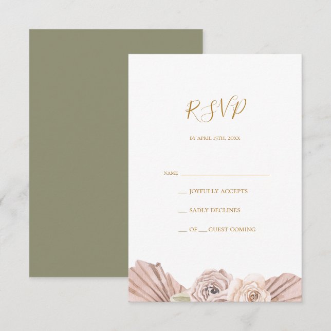 Boho Tropical Botanical | Olive Green RSVP Card (Vorne/Hinten)