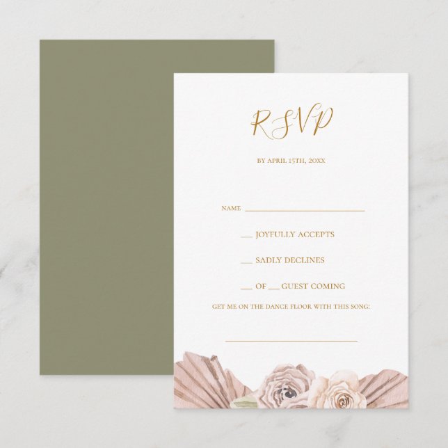Boho Tropical Botanical | Olive Green Song Request RSVP Karte (Vorne/Hinten)