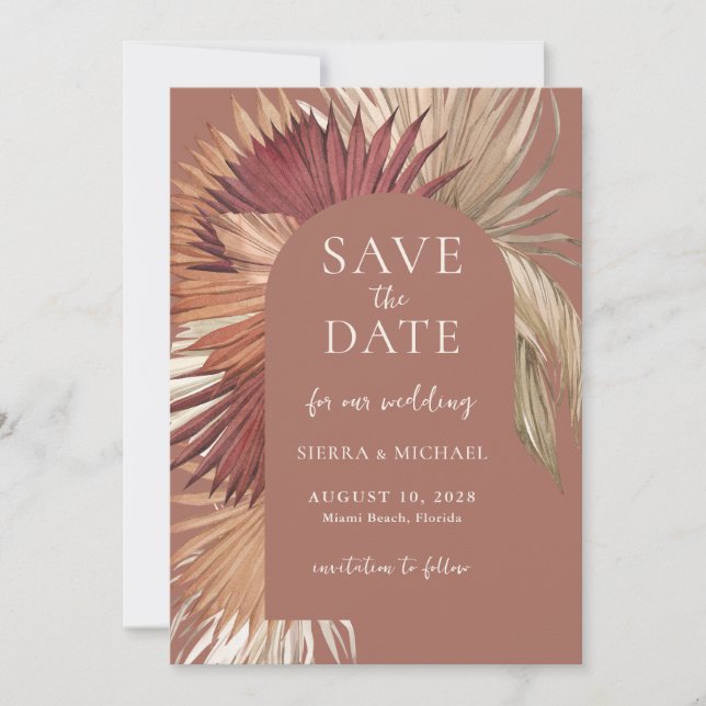 Boho Tropical Fan Palms Hochzeit speichern Sie das Save The Date (Vorderseite)