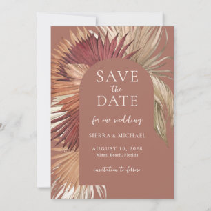 Boho Tropical Fan Palms Hochzeit speichern Sie das Save The Date