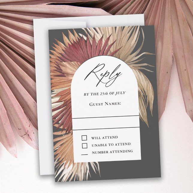 Boho Tropical Fan Palms Wedding RSVP Karte (Von Creator hochgeladen)